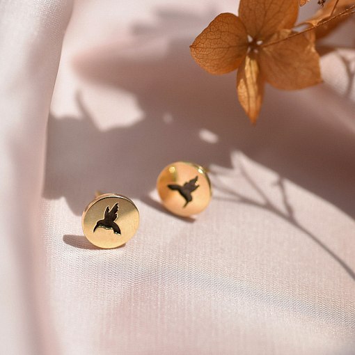 Серьги-пусеты "Колибри" в красном золоте с06703 3