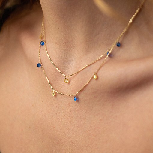 Двойное золотое колье "Украинка" (синие и желтые фианиты) кол02324 6