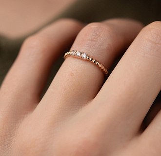 Шариковое кольцо "Мелоди" с фианитами (красное золото) к07418 №4