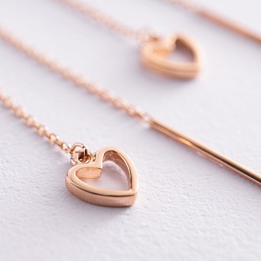 Серьги - протяжки "Сердечки" в красном золоте с07957 3