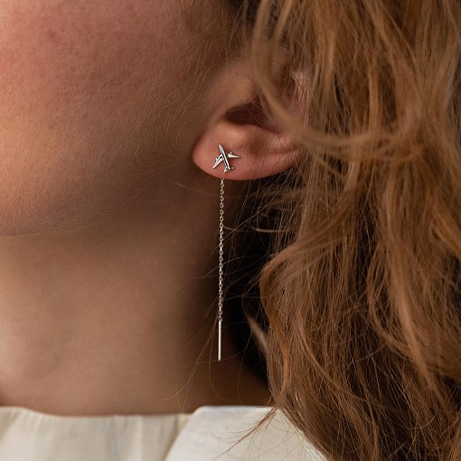 Золотые серьги-протяжки "Самолетик" с06384 2