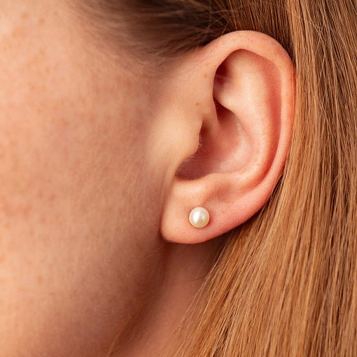 Серьги - пусеты с жемчугом (желтое золото) с08913 2