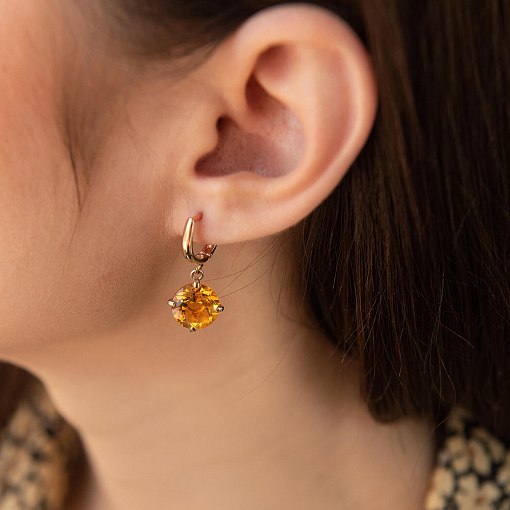 Золотые серьги "Влечение" с цитрином с05297 2