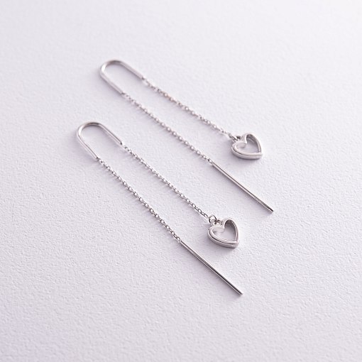 Серьги - протяжки "Сердечки" в белом золоте с08005