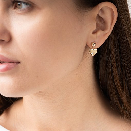 Золотые серьги - пусеты "Сердечки" с фианитами с07011 8