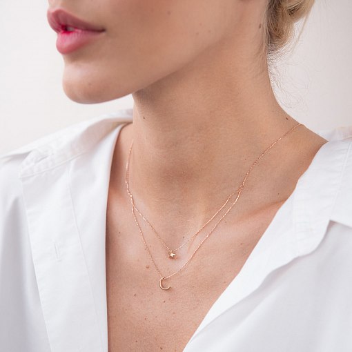 Двойное колье "Звезда и луна" в красном золоте кол01871 2