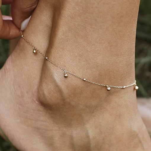 Золотой браслет "Шарики" на ногу б04809 3