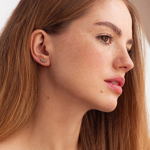 Серьги - пусеты "Веточки" в красном золоте с06925 2