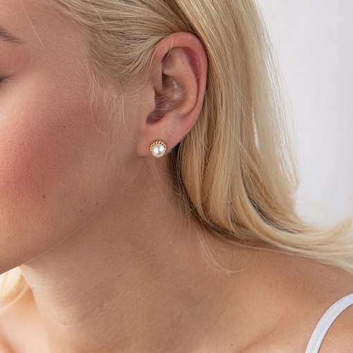 Золотые серьги - пусеты с жемчугом с07579 2