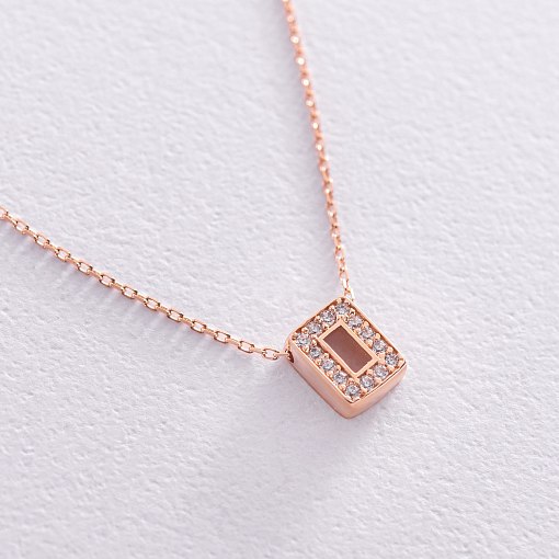 Колье с буквой "О" в красном золоте (фианиты) кол01255О