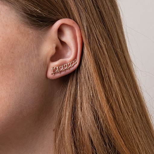 Серьги - клаймберы "Сердечки" в красном золоте с07105 2