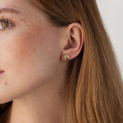 Серьги - пусеты "Ракушки" в желтом золоте с08464 5