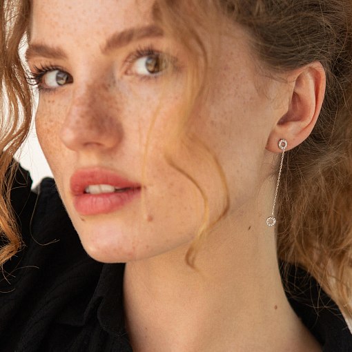 Серьги - пусеты "Кружочки" в белом золоте (фианиты) с07278 7