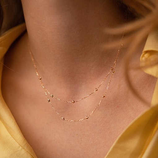 Двойное колье "Шарики" в красном золоте кол02346 4