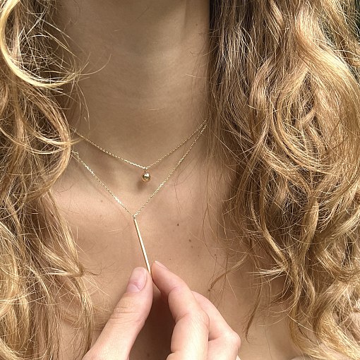 Двойное колье "Хлоя" с шариком в желтом золоте кол01891 3