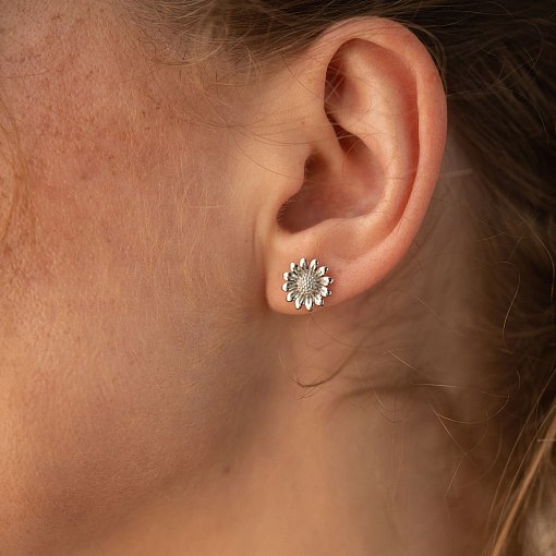 Серьги - пусеты "Подсолнухи" в белом золоте с08308 2