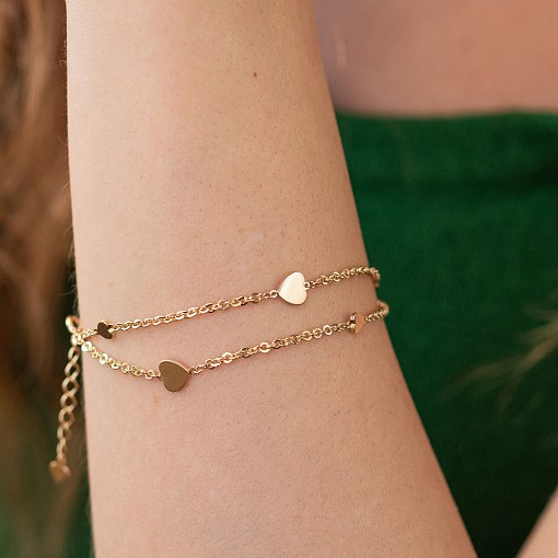 Двойной браслет "Сердечки" в желтом золоте б05196 6