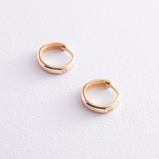 Серьги - кольца в желтом золоте (фианиты) с08014 3