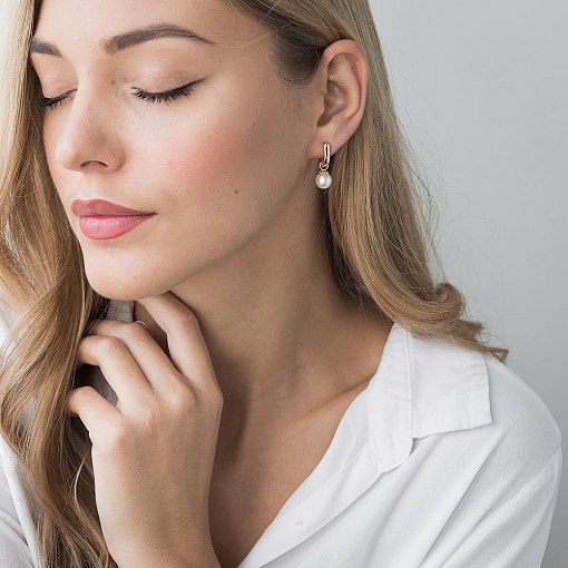 Золотые серьги с культивированным пресноводным жемчугом с02235 5