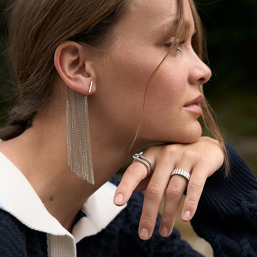 Серьга - каффа "Неповторимость" в белом золоте с07589 16