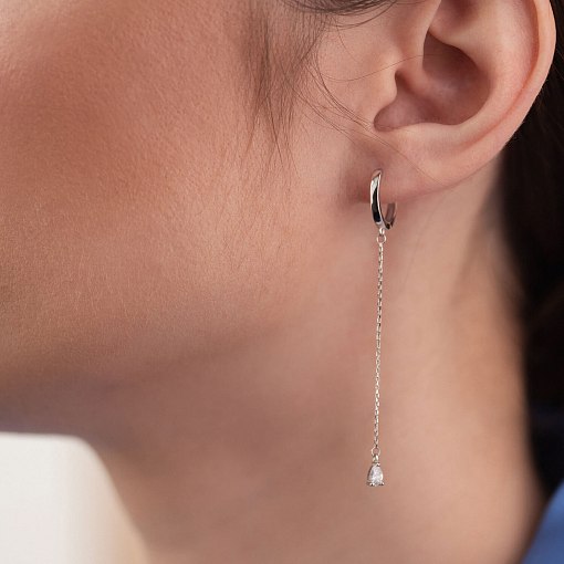 Серьги - кольца "Капельки"  с фианитами (белое золото) с08350 2