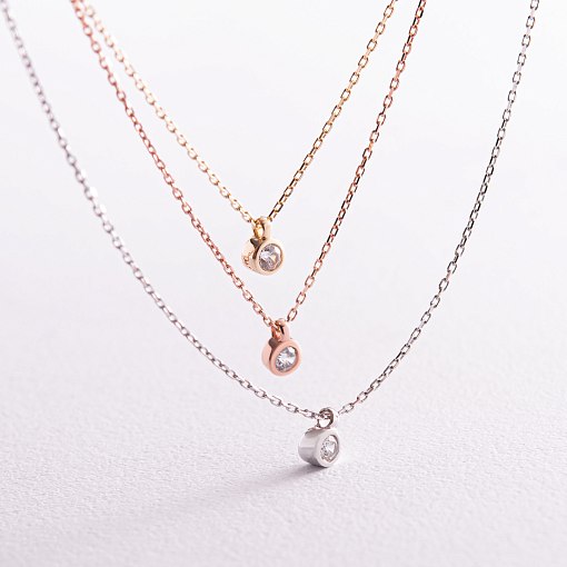 Тройное золотое колье с фианитами кол02310