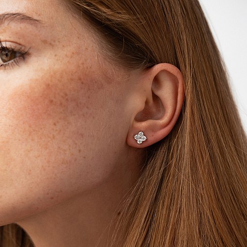 Серьги - пусеты "Fleur" с фианитами (белое золото) с09142 4