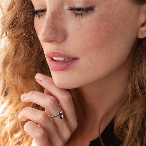 Шариковое кольцо "Сердечко" в белом золоте к07101 5