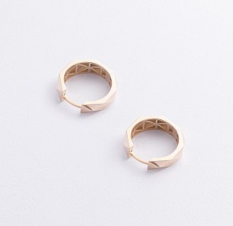 Серьги - кольца "Грани" в желтом золоте с09303 №2
