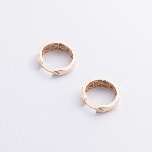 Серьги - кольца "Грани" в желтом золоте с09303 2