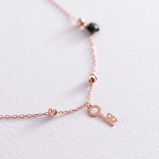 Золотой браслет "Ключики" на ногу (фианиты) б04880 4