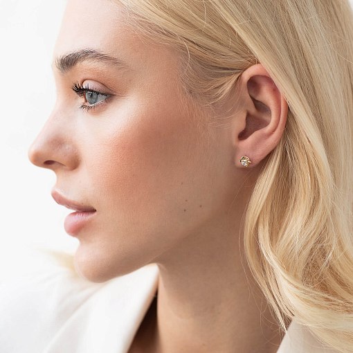 Золотые серьги - пусеты с фианитами с07701 2