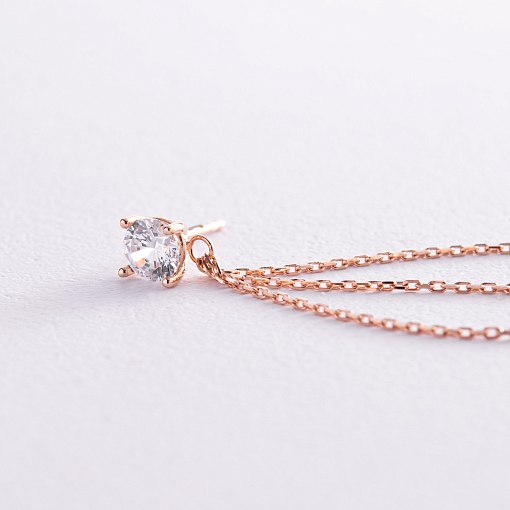 Серьга - каффа "Тринити" в красном золоте с цепочками (фианит) с08019 8