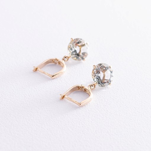 Золотые серьги "Влечение" с зеленым аметистом с08528 7