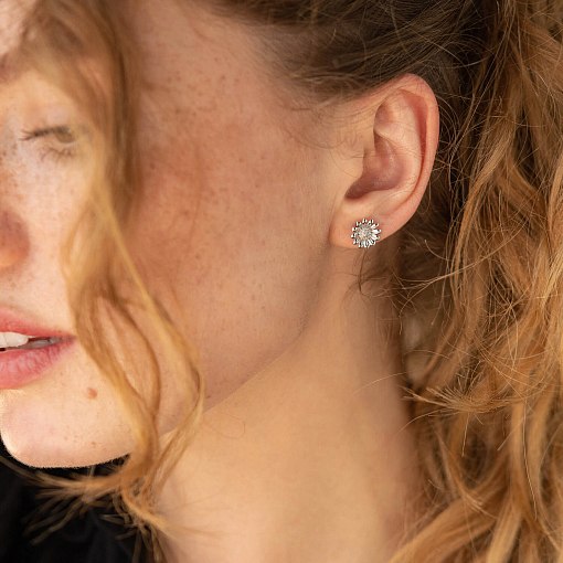 Серьги - пусеты "Подсолнухи" в белом золоте с08308 4