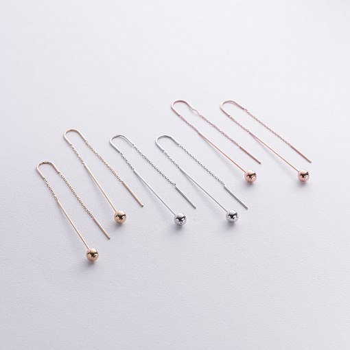 Серьги "Шарики" в белом золоте на цепочке с08823 3