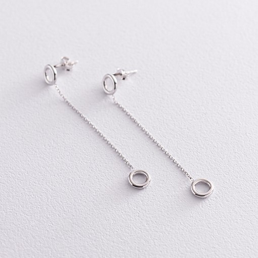 Серьги "Кружочки" на цепочке в белом золоте с07276
