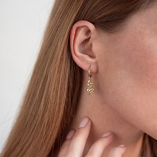 Золотые серьги - пусеты "Змеи" с07370 3