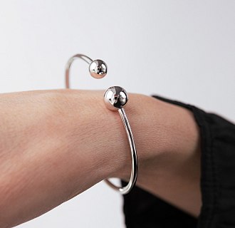 Жесткий браслет "Шарики" в белом золоте б05509 №4