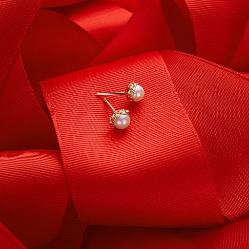 Золотые серьги - пусеты с жемчугом с07578 5