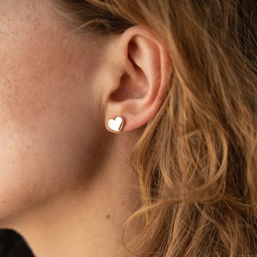 Серьги - пусеты "Сердечки" в  желтом золоте с08440 2