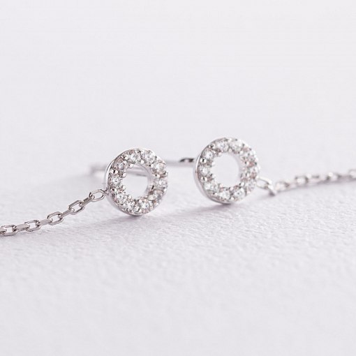 Серьги - пусеты "Кружочки" в белом золоте (фианиты) с07278 5
