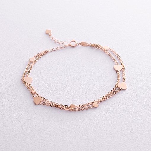 Двойной браслет "Сердечки" в красном золоте б05197