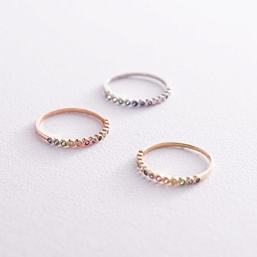 Каблучка з різнокольоровими фіанітами (біле золото) к07128 6