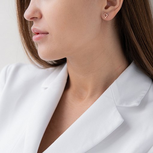 Серьги - пусеты "Сердечки" в красном золоте с07121 4