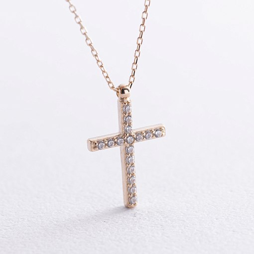 Золотое колье с крестиком (черные и белые фианиты) кол00811 2