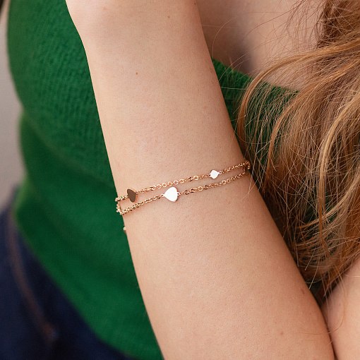 Двойной браслет "Сердечки" в красном золоте б05197 4