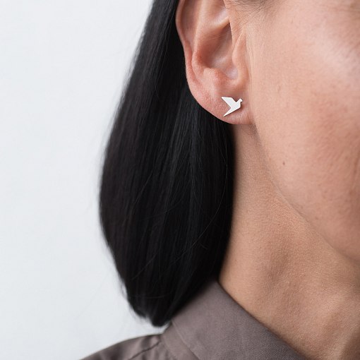 Золотые серьги-пусеты "Летающие птички" с06408 3