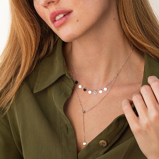 Двойное колье - галстук "Монетки" в белом золоте кол02283 3