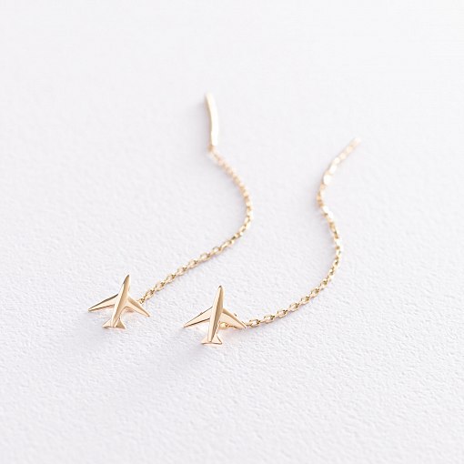 Серьги-протяжки "Самолетик" в желтом золоте с07112